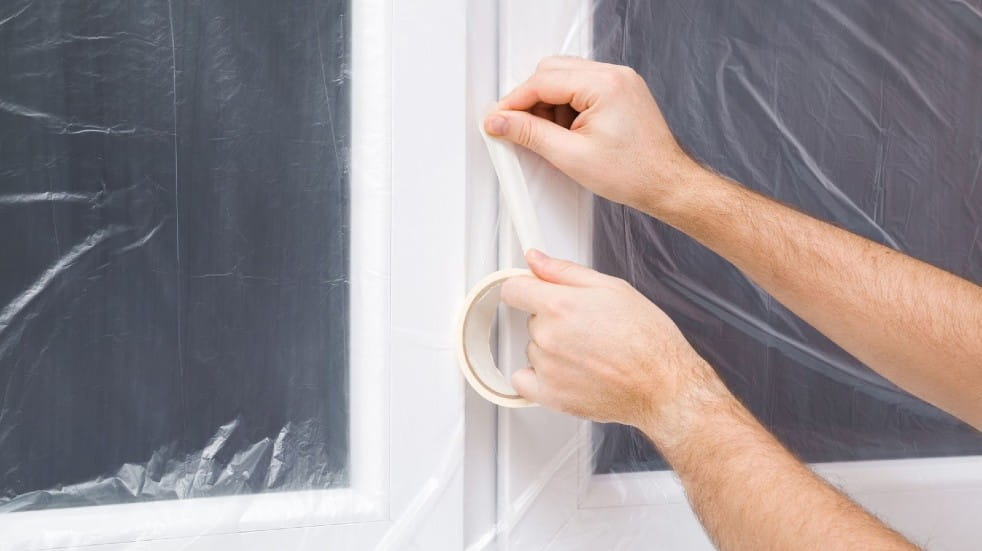 Taping clingfilm to windows